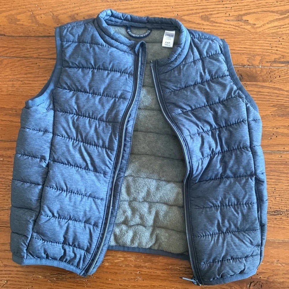 Okaidi Puffer Vest Kids Blue Zip Front Fleece Lined Coat Size 4 Years Unisex
